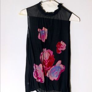 Sheer Express Black & Floral Blouse Size L